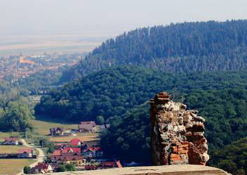 View from Rasnov Castle towards Brasov and surrounding forest
