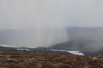 Snowstorm from mountain top near Norwegian border