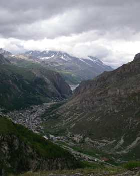 View from near summit of Col de l'Iseran looking back to Val d'Isere