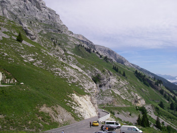 Road down from summit at Col de la Colombière