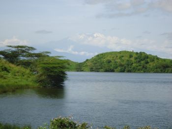 Kilimanjaro seen over Large Momella Lake Arusha NP